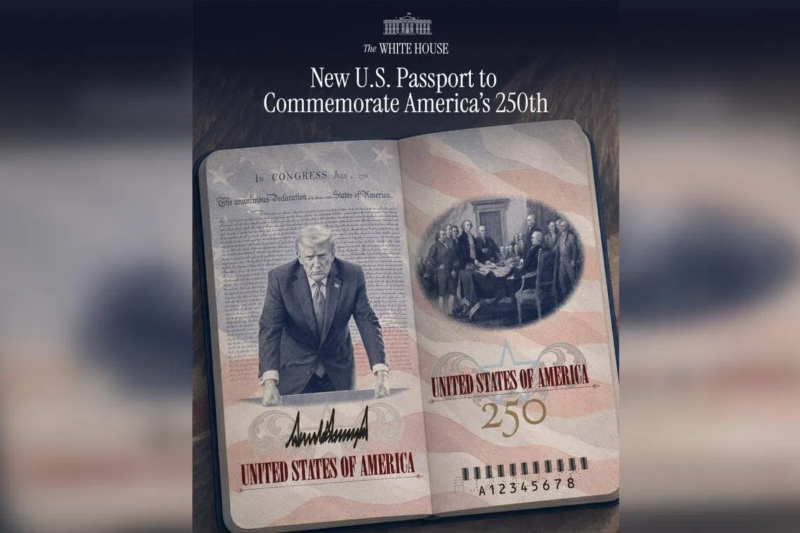 The new limited-edition US passport to mark the country’s 250th anniversary of independence featuring President Donald Trump.