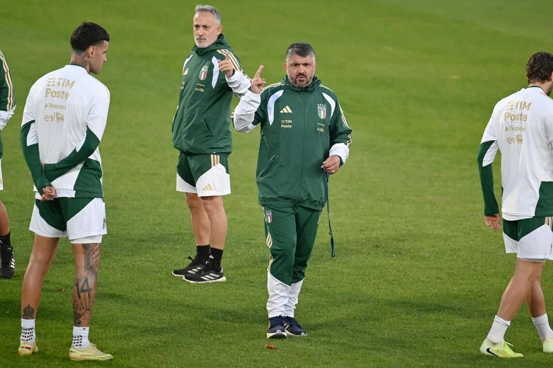 Italy coach Gennaro Gattuso leads a training session in Florence, Italy.