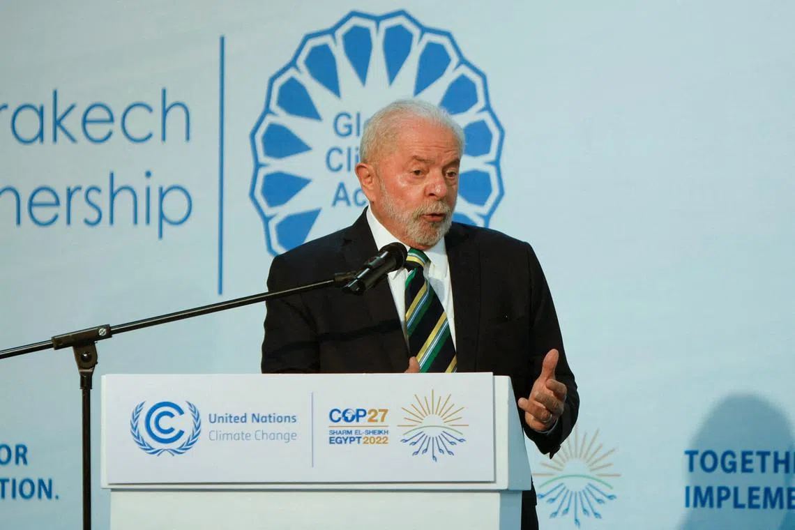Brazil's President-elect Luiz Inacio Lula da Silva addresses the COP27 climate summit, in Sharm el-Sheikh, Egypt, November 16, 2022. REUTERS/Mohammed Salem REFILE - QUALITY REPEAT
