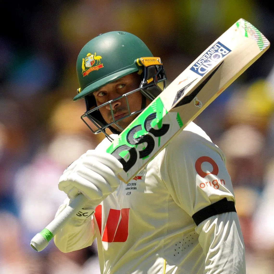 Cricket - The Ashes - Australia v England - Third Test - Adelaide Oval, Adelaide, Australia - December 17, 2025 Australia's Usman Khawaja reacts REUTERS/Asanka Brendon Ratnayake