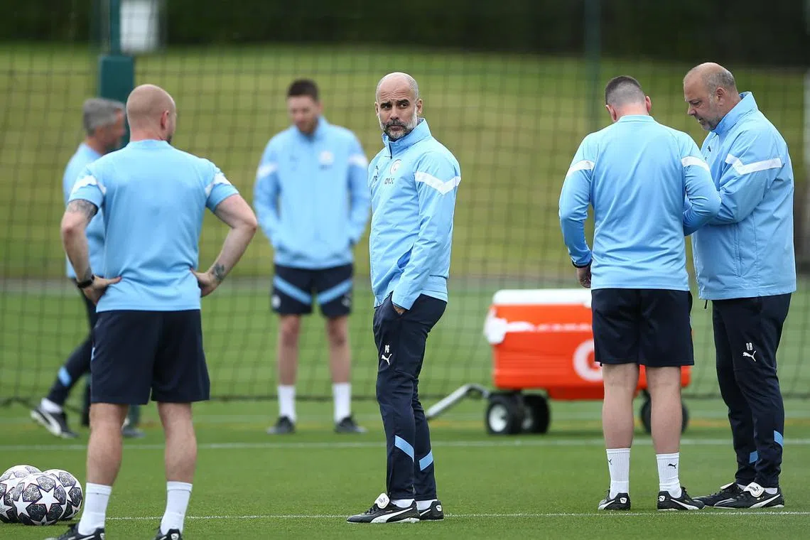 Manchester City manager Pep Guardiola during a training session ahead of the Champions League final against Inter Milan.