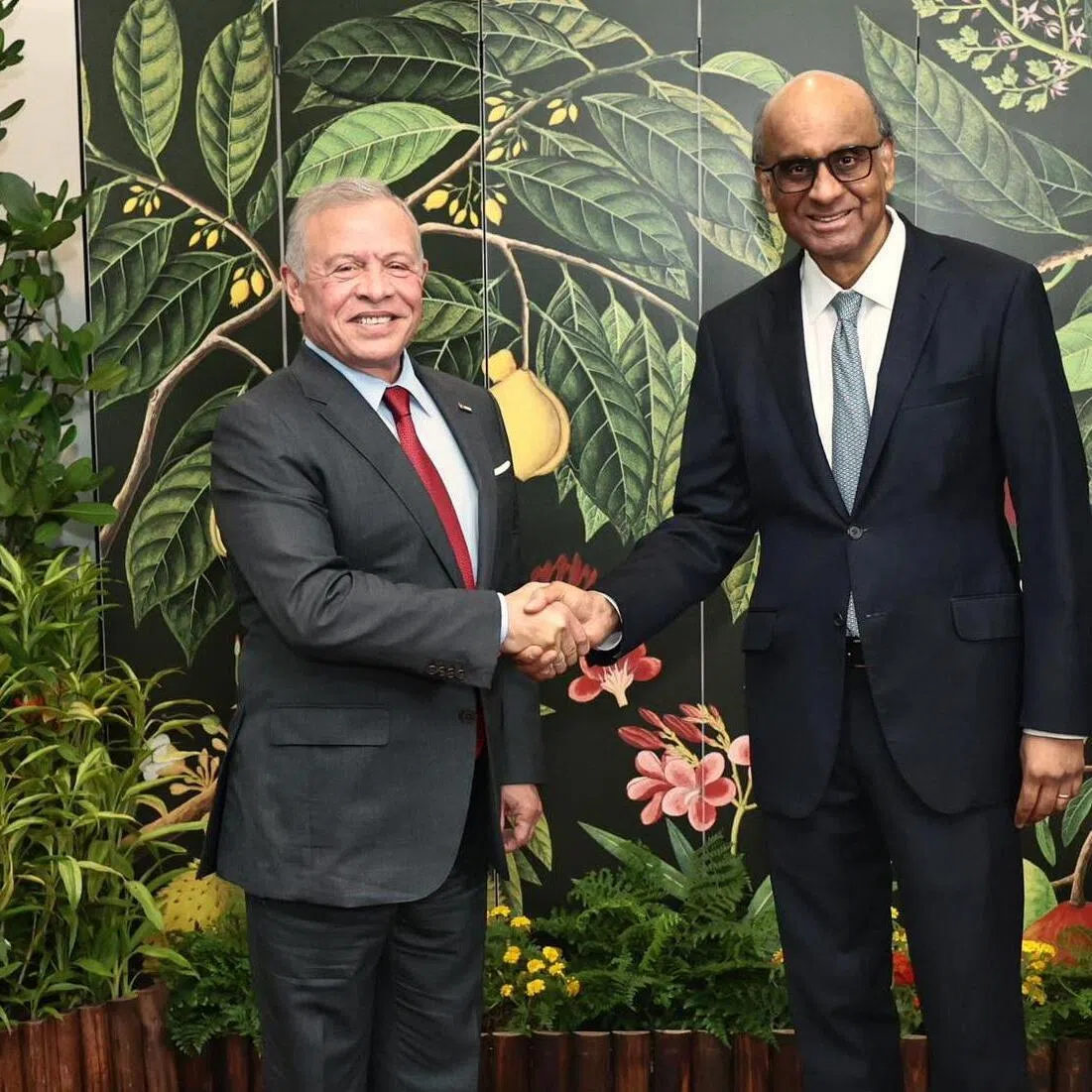 Jordan's King Abdullah (left), who is on a two-day working visit to Singapore, met President Tharman Shanmugaratnam (right) and Prime Minister Lawrence Wong.