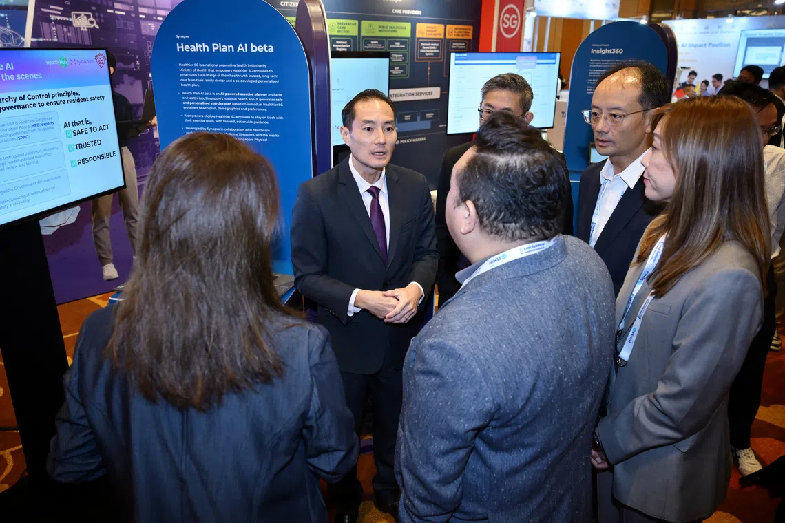 Senior Minister of State for Health Tan Kiat How touring the Synapxe booth at the Healthcare Information and Management Systems Society (HIMSS) 2026 APAC Conference on Aug 24.
