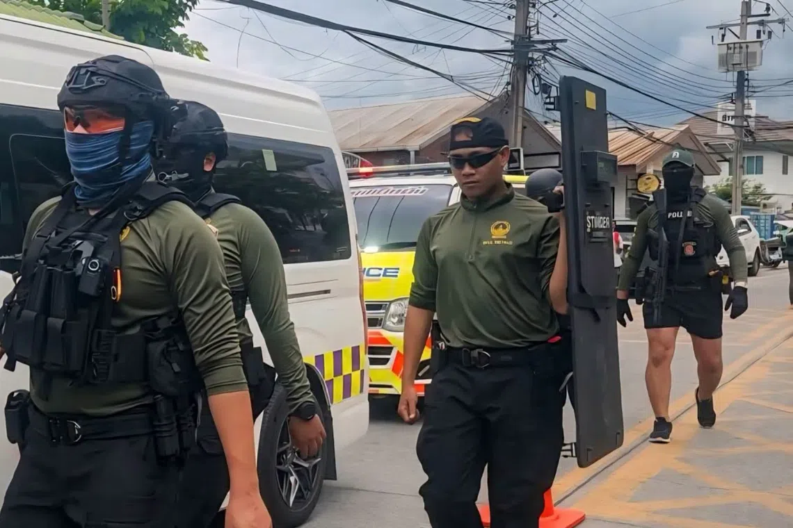 Images circulated on social media showed Setthawut dressed in plain clothes and shorts but carrying full tactical equipment as he entered the school with other officers during the Aug 7 operation.