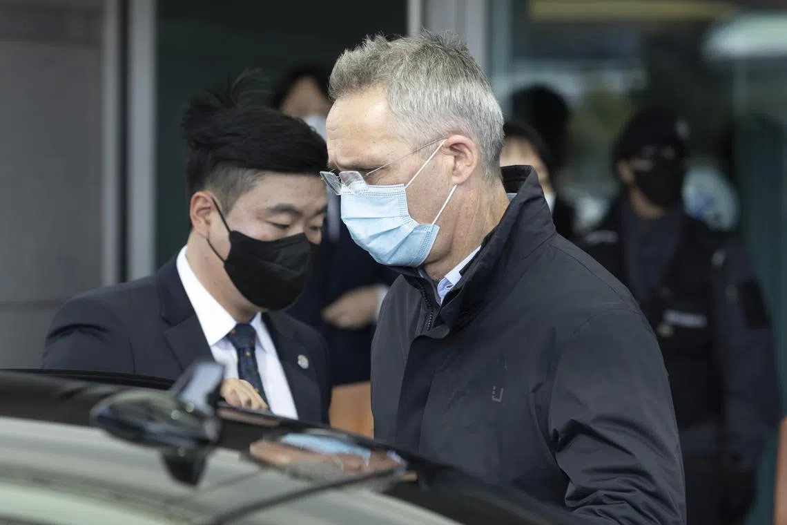 epa10437293 North Atlantic Treaty Organization (NATO) Secretary General Jens Stoltenberg arrives at Incheon International Airport in Incheon, South Korea, 29 January 2023.  EPA-EFE/YONHAP SOUTH KOREA OUT