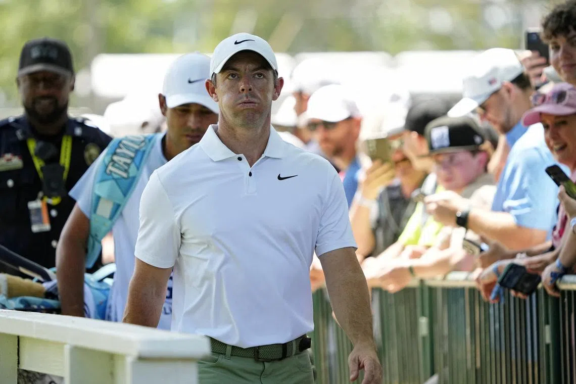FILE PHOTO: May 19, 2024; Louisville, Kentucky, USA; Rory McIlroy walks to the 2nd tee during the final round of the PGA Championship golf tournament at Valhalla Golf Club. Mandatory Credit: Adam Cairns-USA TODAY Sports/ File Photo