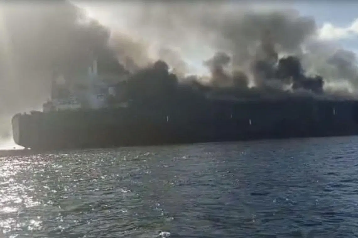 The tanker MT Pablo had been heading from China to Singapore when it caught fire.