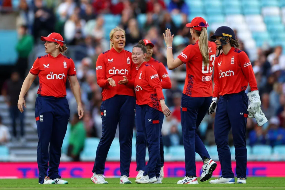 England's national cricket team during the T20 International against New Zealand at The Oval in London on July 13.
