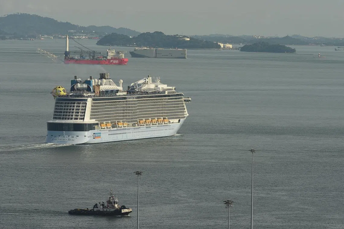 A generic picture taken  on 17 October 2022 of Spectrum of the Seas, which is a Quantum-Ultra-class cruise ship currently operated by Royal Caribbean International .