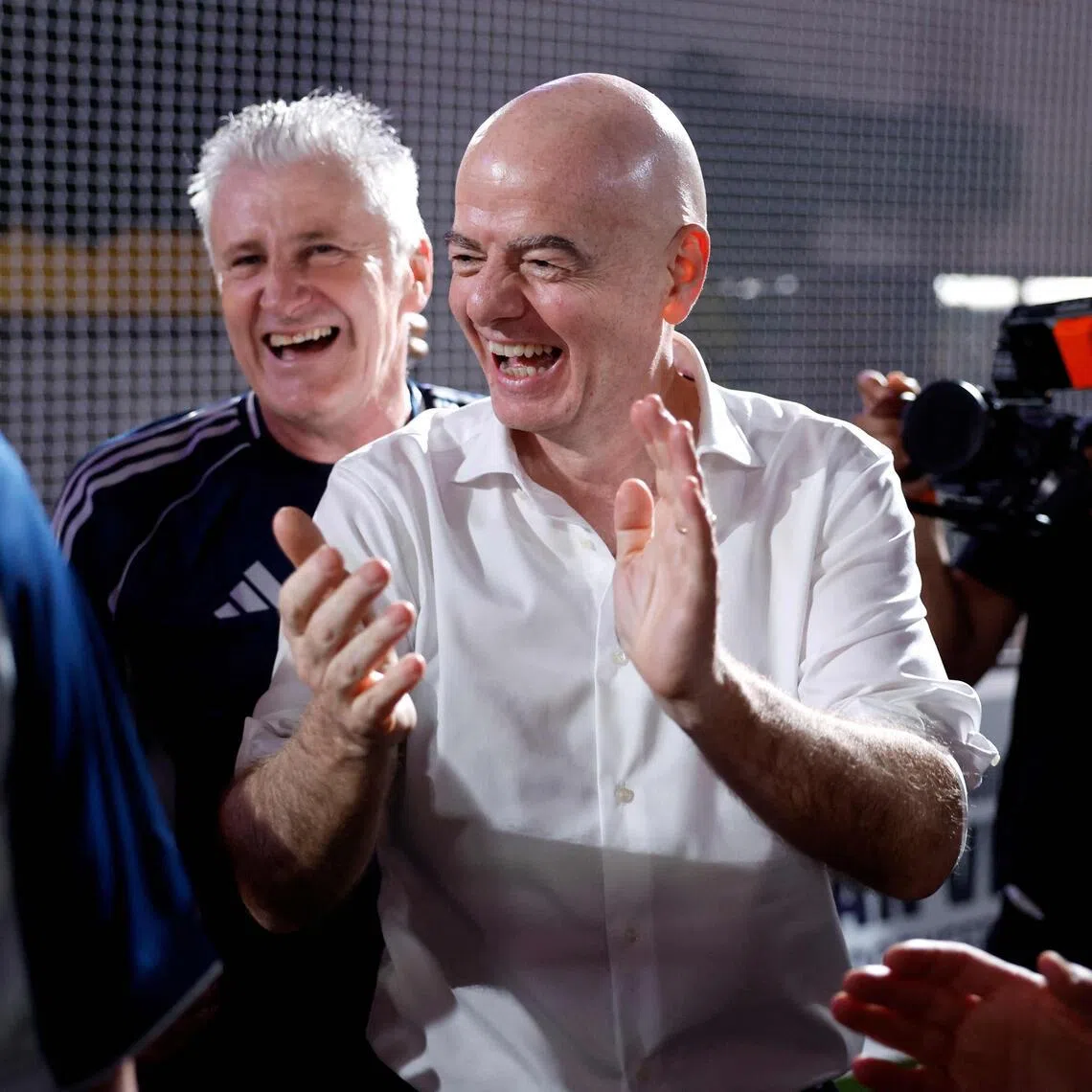 FIFA President Gianni Infantino claps during the Legends Cup of the 2026 World Cup football tournament at the Rockefeller Center in New York on July 17, 2026.  (Photo by Kena BETANCUR / AFP)