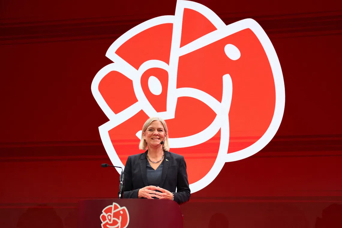 Swedish Social Democratic Party Magdalena Andersson speaks as the general election's voting results are released in Stockholm, Sweden, September 13, 2026. REUTERS/Denis Balibouse