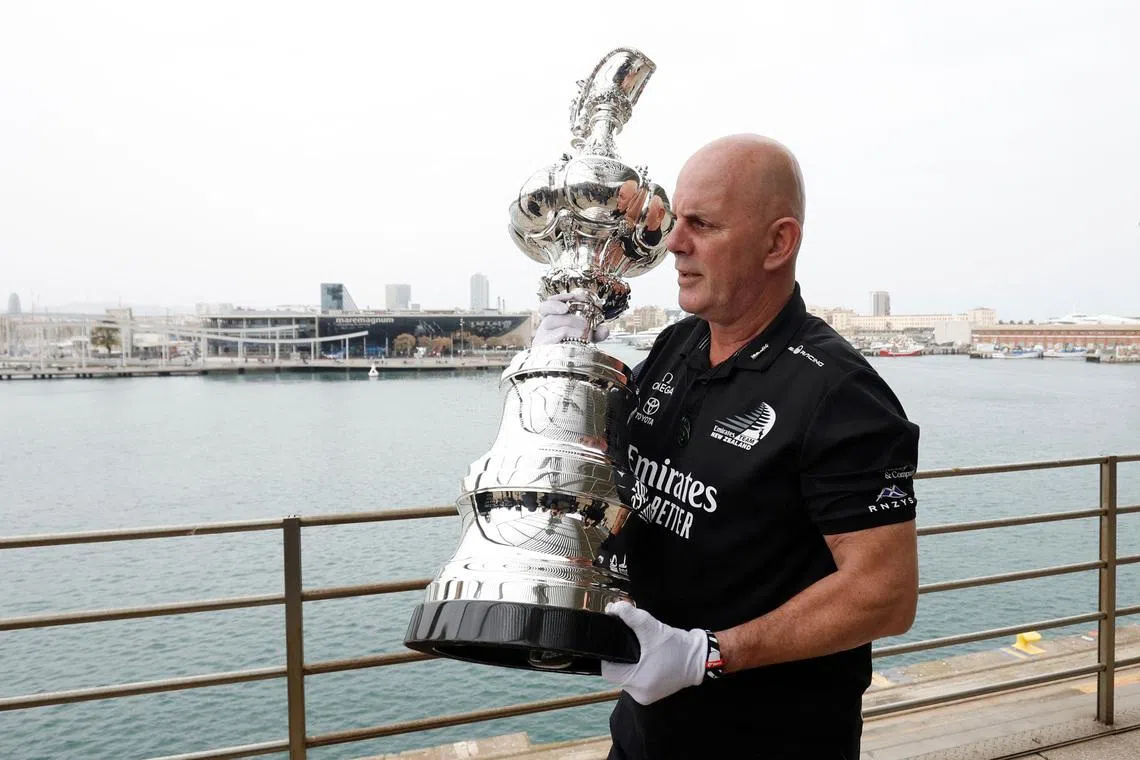 FILE PHOTO: Sailing - America’s Cup Press Conference - Barcelona, Spain - March 29, 2022 The America's cup trophy is pictured REUTERS/Albert Gea/File Photo