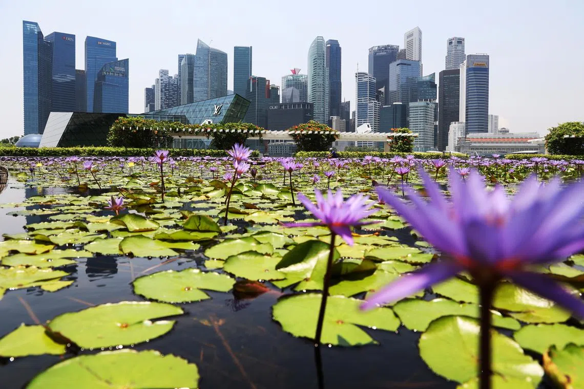 CMG20240411-HengYY03 / 王彦燕 / Generic CBD pic with crowd [MBS] tags: haze, 烟霾,economy, finance, budget, CBD, central business district, Singapore Skyline Generics. Generic view of Singapore Skyline Marina Bay CBD [ MBS ]