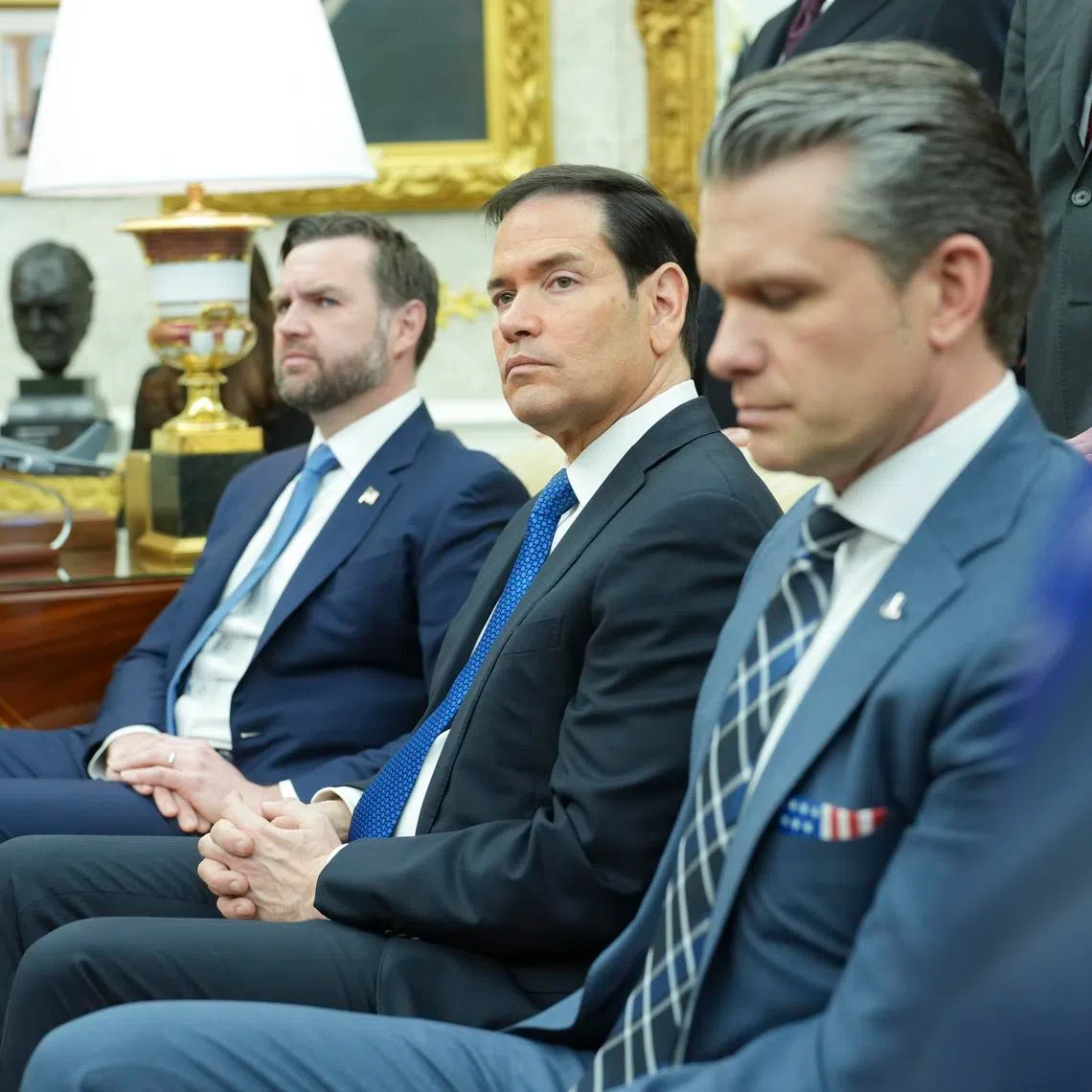Vice-President J.D. Vance (far left) and Secretary of State Marco Rubio (centre) have expressed differing views on the Iran war.