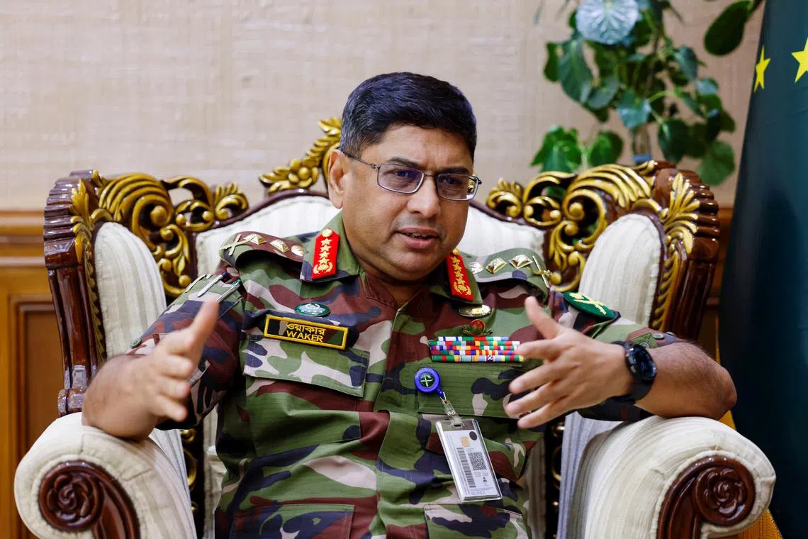 Bangladesh's Chief of Army Staff General Waker-uz-Zaman gestures during an interview with Reuters at his office in the Bangladesh Army Headquarters, in Dhaka, Bangladesh, September 23, 2024. REUTERS/Mohammad Ponir Hossain