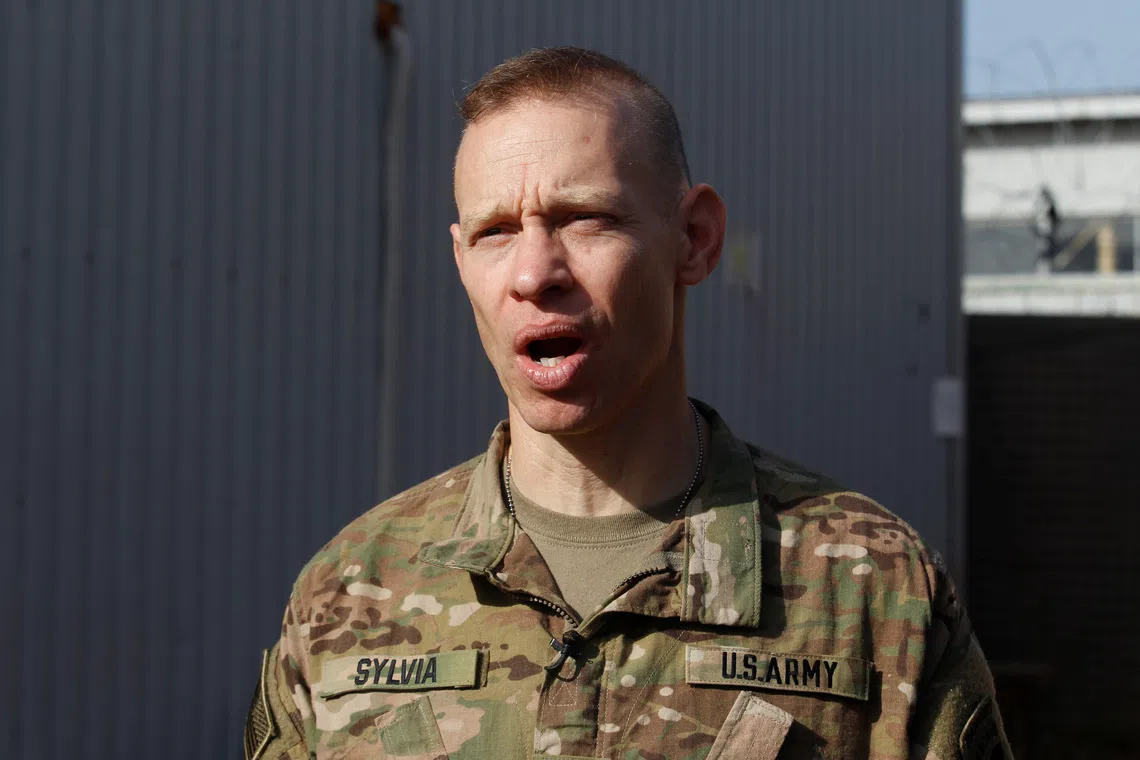U.S. Army Colonel Brett G. Sylvia speaks during an interview with Reuters at the U.S. section of a base for Iraqi army and Kurdish peshmerga forces in Makhmour, southeast of Mosul, Iraq, December 23, 2016. REUTERS/Khalid al Mousily