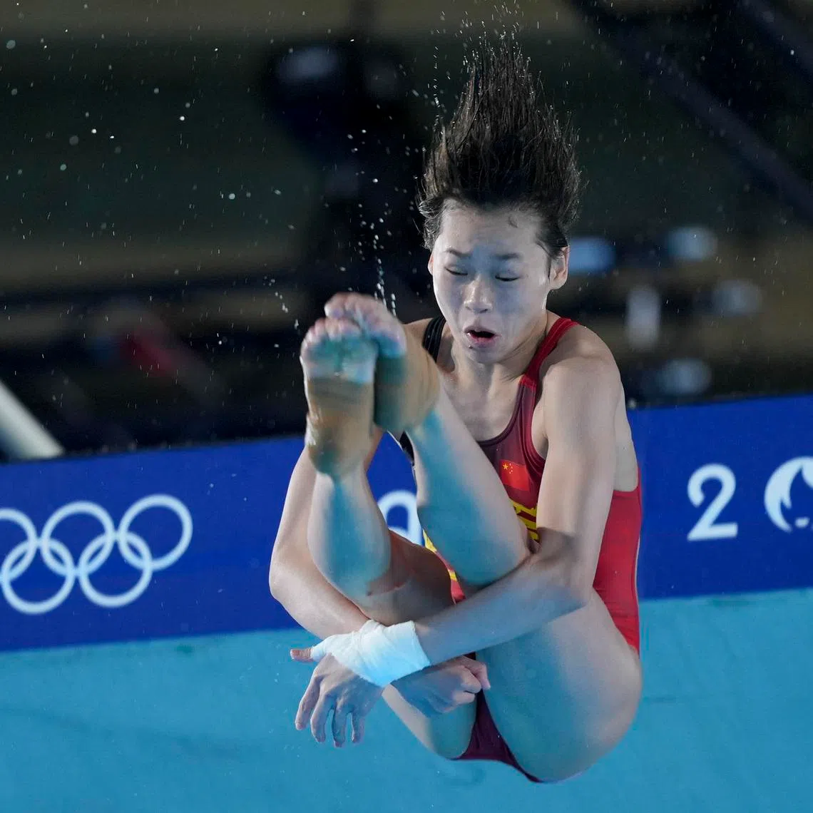 Aug 6, 2024; Paris, France; Hongchan Quan (China) during the Paris 2024 Olympic Summer Games at Aquatics Centre. Mandatory Credit: Amber Searls-USA TODAY Sports