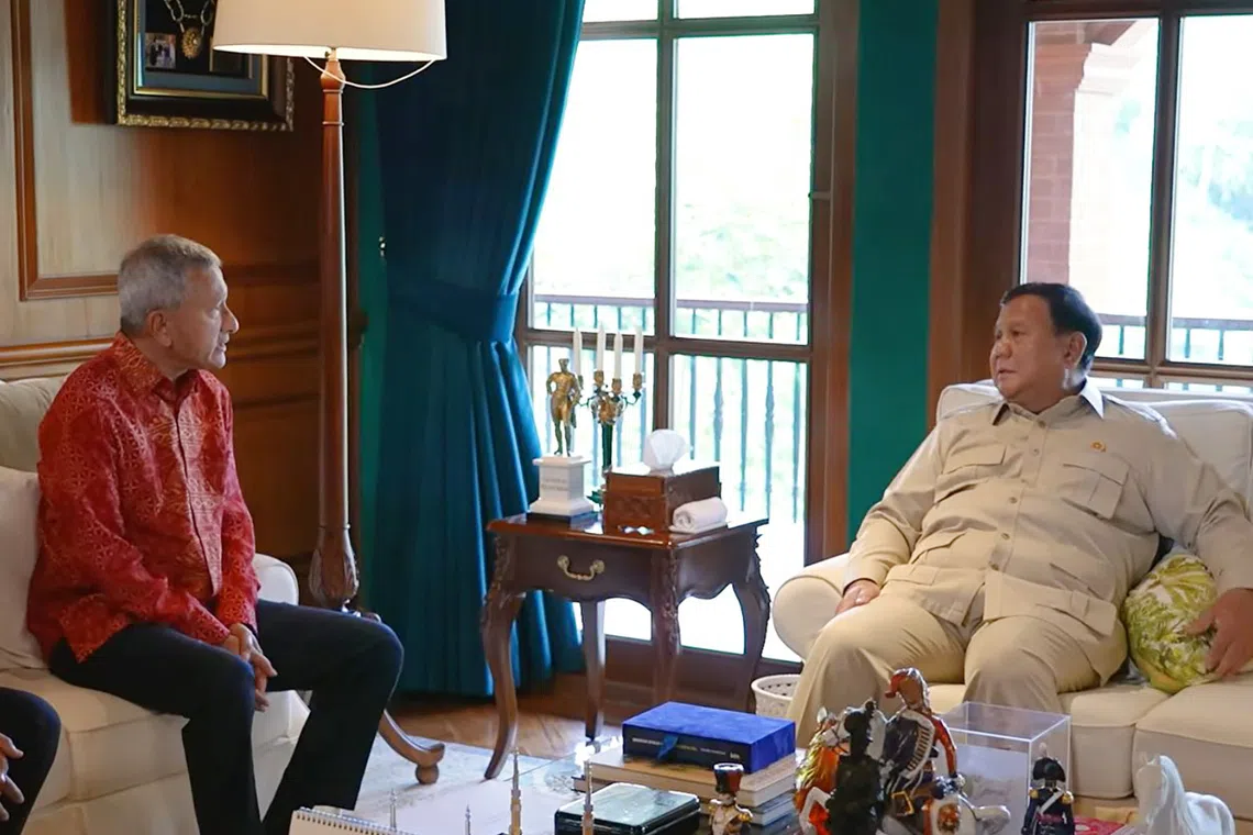 Foreign Minister Vivian Balakrishnan (left) meeting Indonesian President Prabowo Subianto in Bogor, West Java, on Oct 28.