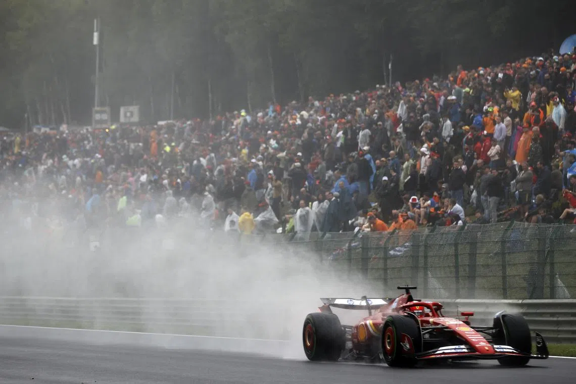 Ferrari's Charles Leclerc during qualifying for the Belgian Grand Prix, where he took pole position at the expense of Red Bull's Max Verstappen.