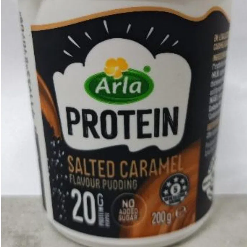 Arla Protein Salted Caramel Flavour Pudding (200g), which originated in Denmark, has a best before date of April 28, 2027.