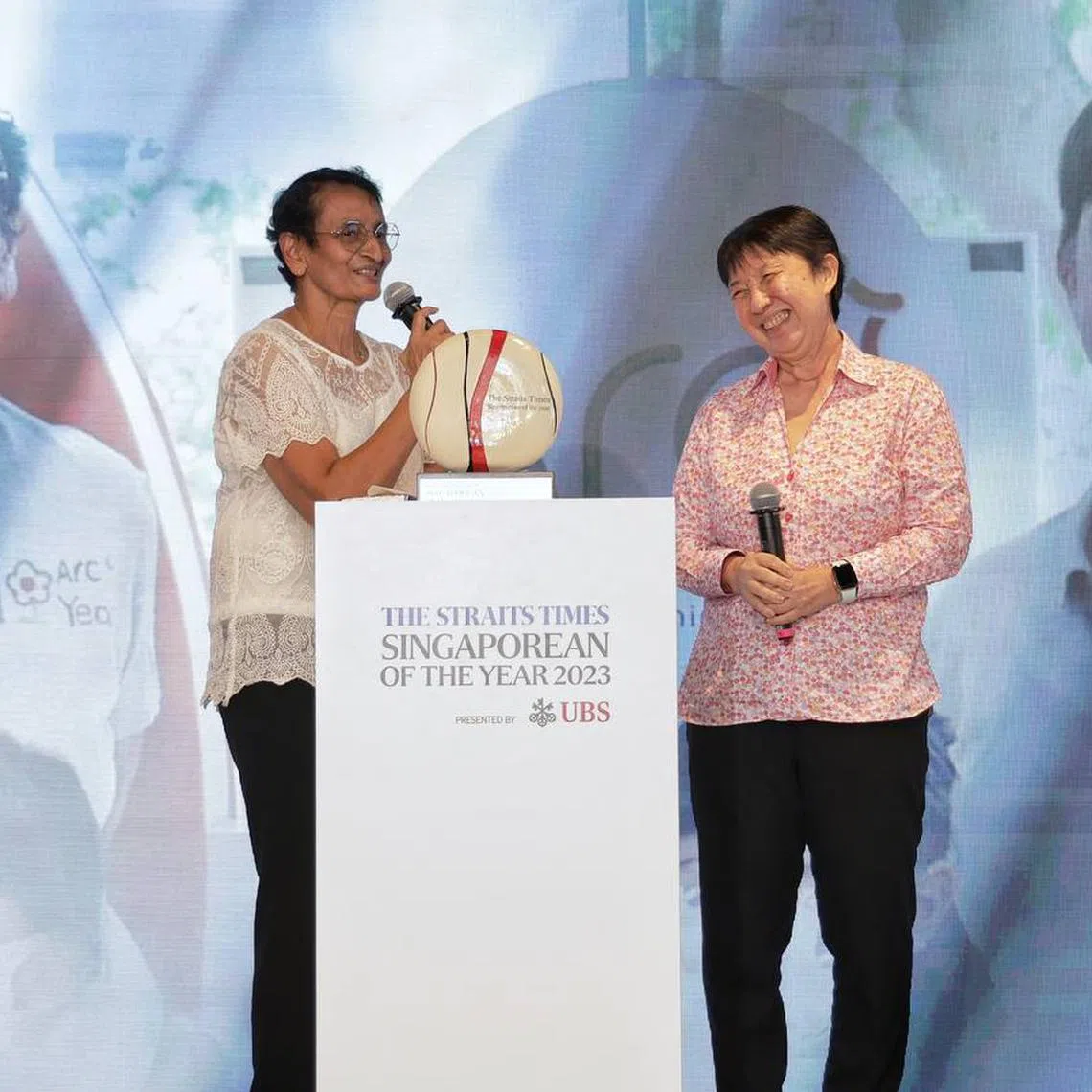 Former nurse Ronita Paul (left) and volunteer coordinator Geraldine Lee were jointly named ST Singaporean of the Year 2023.