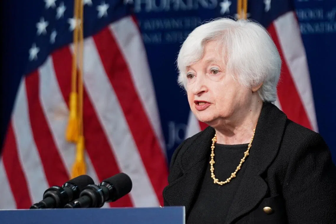 US Treasury Secretary Janet Yellen discussed 'US-China Economic Relationship" during a forum hosted by the Johns Hopkins University in Washington on April 20, 2023. 
