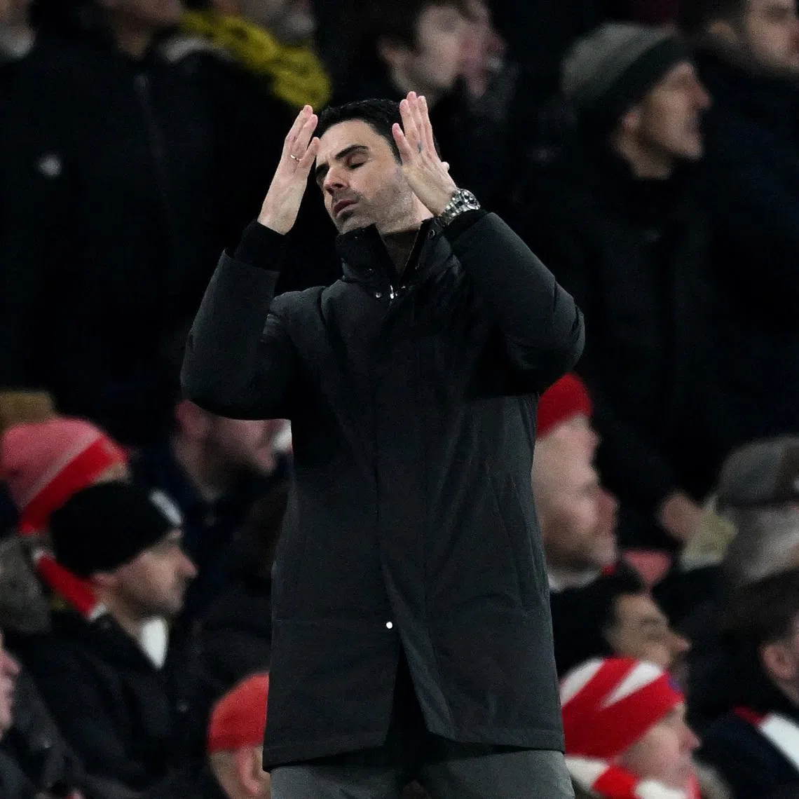 Arsenal manager Mikel Arteta reacting during their 3-2 home defeat by Manchester United on Jan 25.