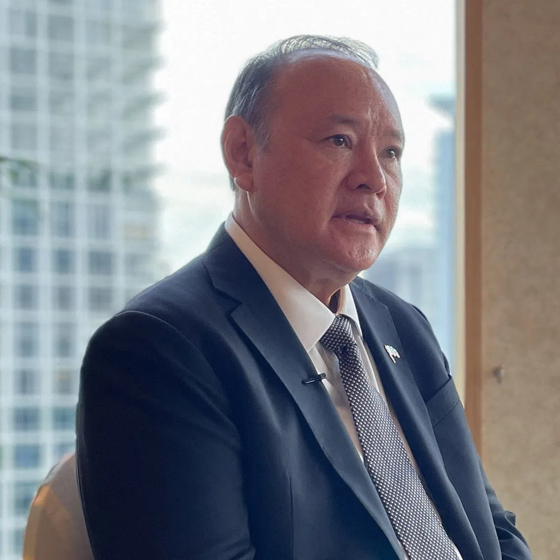 Philippines' Secretary of National Defence Gilberto Teodoro Jr speaks at an interview with Reuters in May.