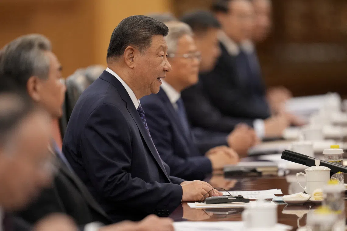 Chinese President Xi Jinping attends a meeting with Botswana's President Duma Boko (not pictured) at the Great Hall of the People in Beijing, China, October 13, 2026. Kai Naito/Pool via REUTERS