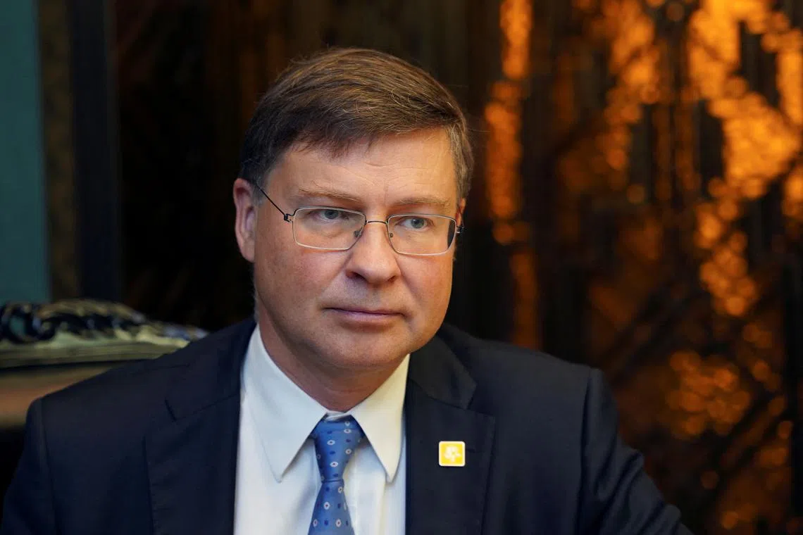 European Commission Executive Vice President Valdis Dombrovskis attends an interview with Reuters in Shanghai, China September 23, 2023. REUTERS/Jason Xue/File Photo