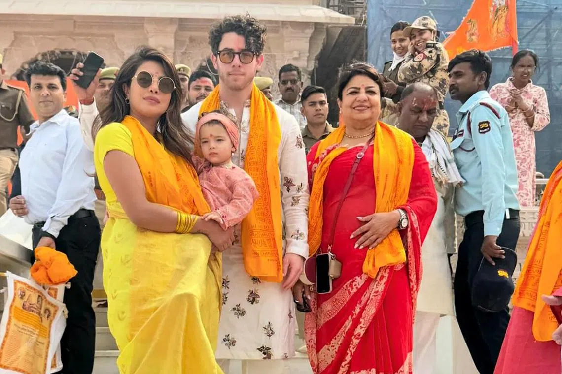 Priyanka Chopra with her husband Nick Jonas, daughter Malti and mother Madhu Chopra.