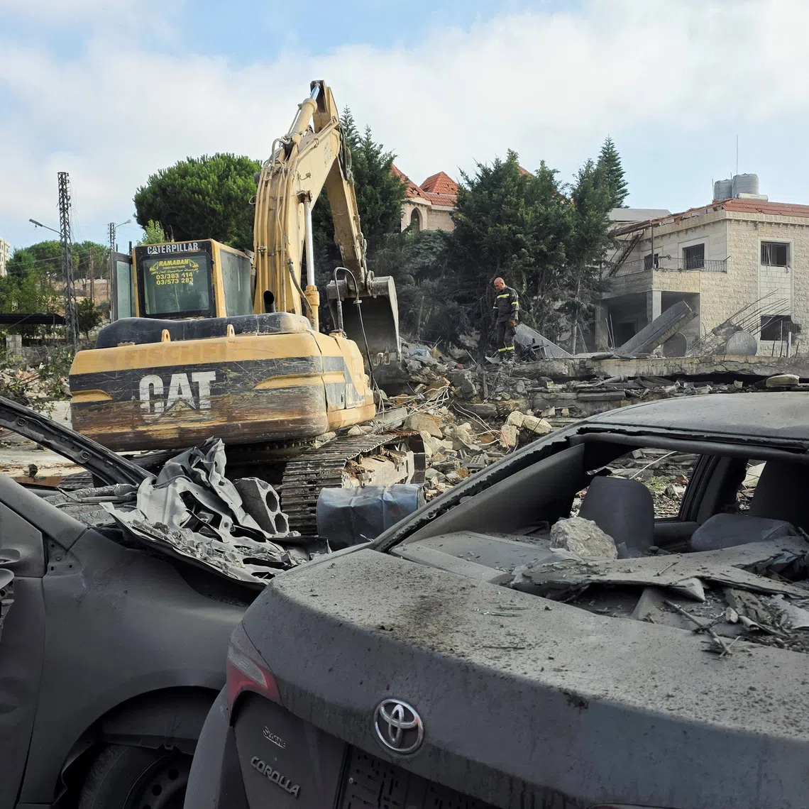 Heavy machinery operates at the site of an Israeli strike, in Kfar Rumman, Lebanon, September 7, 2026. Picture taken with a mobile phone. REUTERS/Stringer