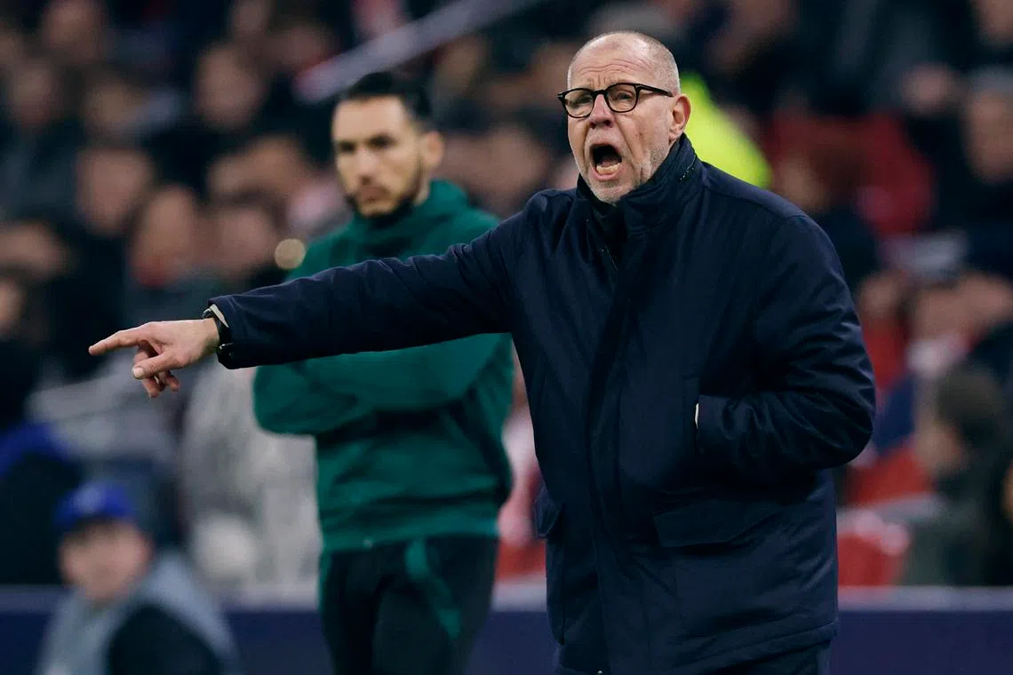 Soccer Football - UEFA Champions League - Ajax Amsterdam v Olympiacos - Johan Cruijff Arena, Amsterdam, Netherlands - January 28, 2026 Ajax Amsterdam coach Fred Grim reacts REUTERS/Maurice Van Steen