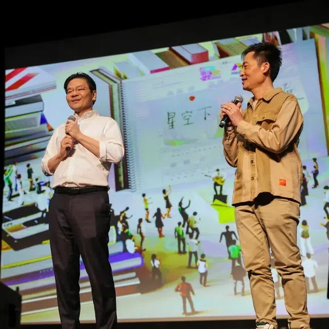 (From left) Veteran music producer Billy Koh, Prime Minister Lawrence Wong; and acclaimed singer-songwriter Liang Wern Fook; at the premiere of 'Tuesday Report: Encounter Under The Stars' at Singapore Chinese Cultural Centre on March 30.