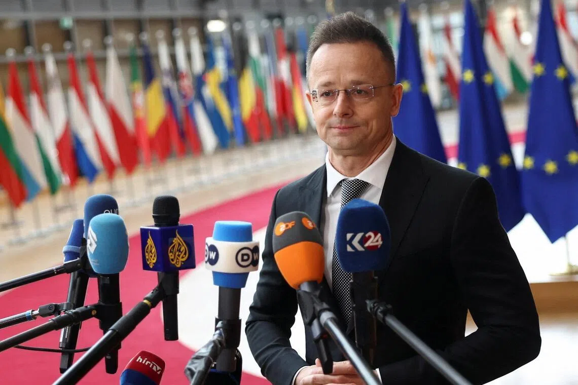 Hungarian Foreign Minister Peter Szijjarto attending a European Union foreign ministers' meeting in Brussels, Belgium, on Feb 23.