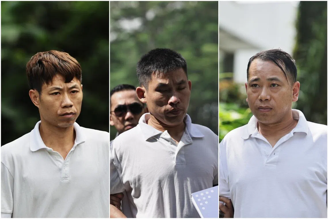 (From left) He Jiao, Zhou Qifa and Yang Chao were on April 30 convicted of multiple charges related to housebreaking. 