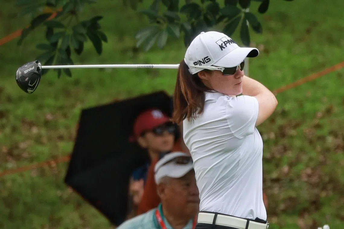 Leona Maguire of Ireland in action during the first round of HSBC Women's World Championship at Sentosa Golf Club’s Tanjong Course on March 2, 2023. 