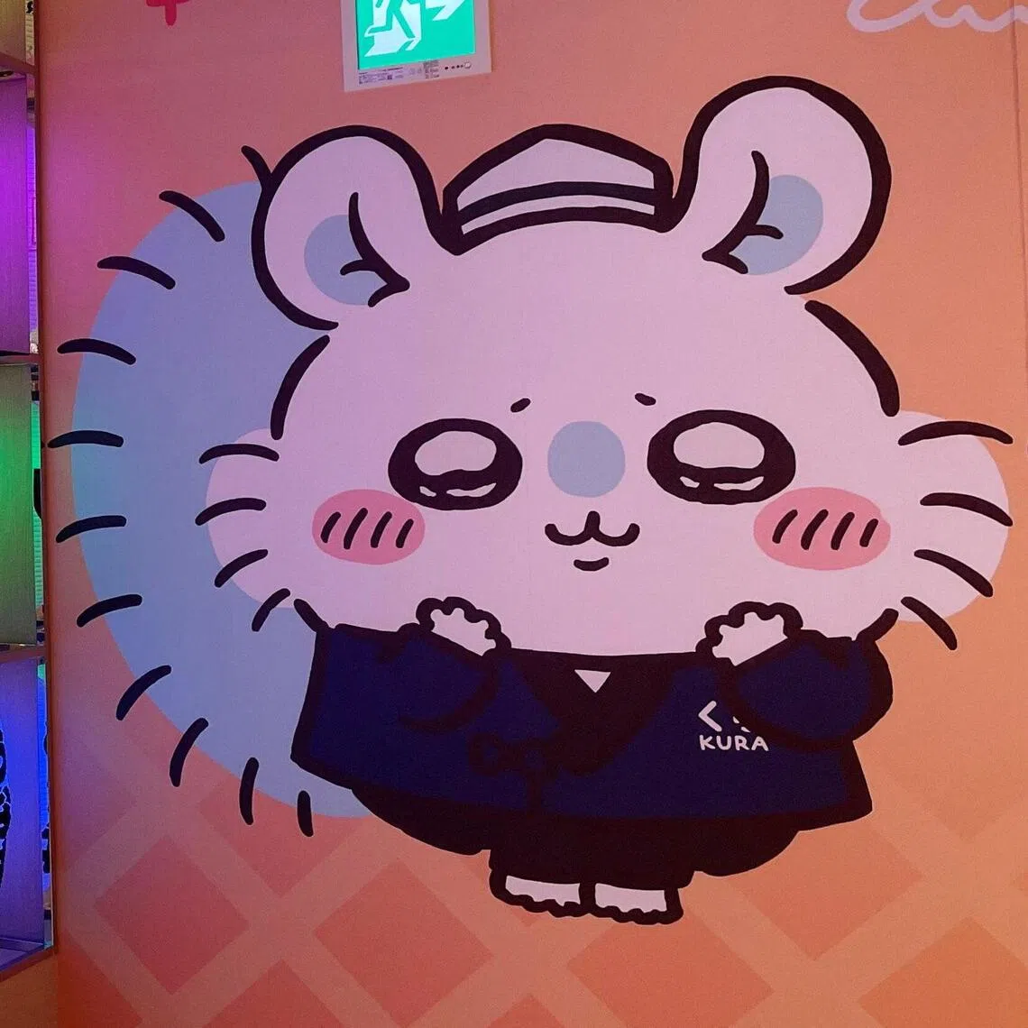 Momonga, a character of Chiikawa, displayed at a restaurant of conveyor-belt sushi chain Kura Sushi in Tokyo on Sept 3.
