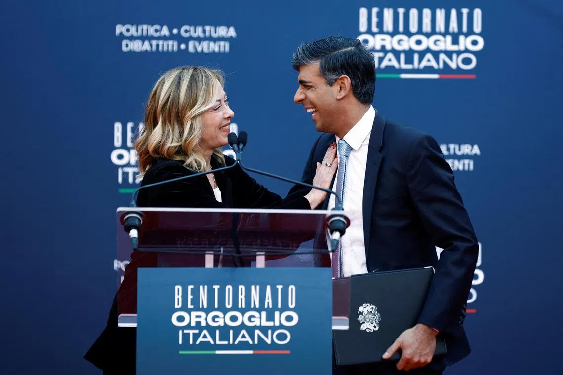 Mr Sunak made his remarks at a political festival organised by the party of his Italian counterpart, Ms Giorgia Meloni.