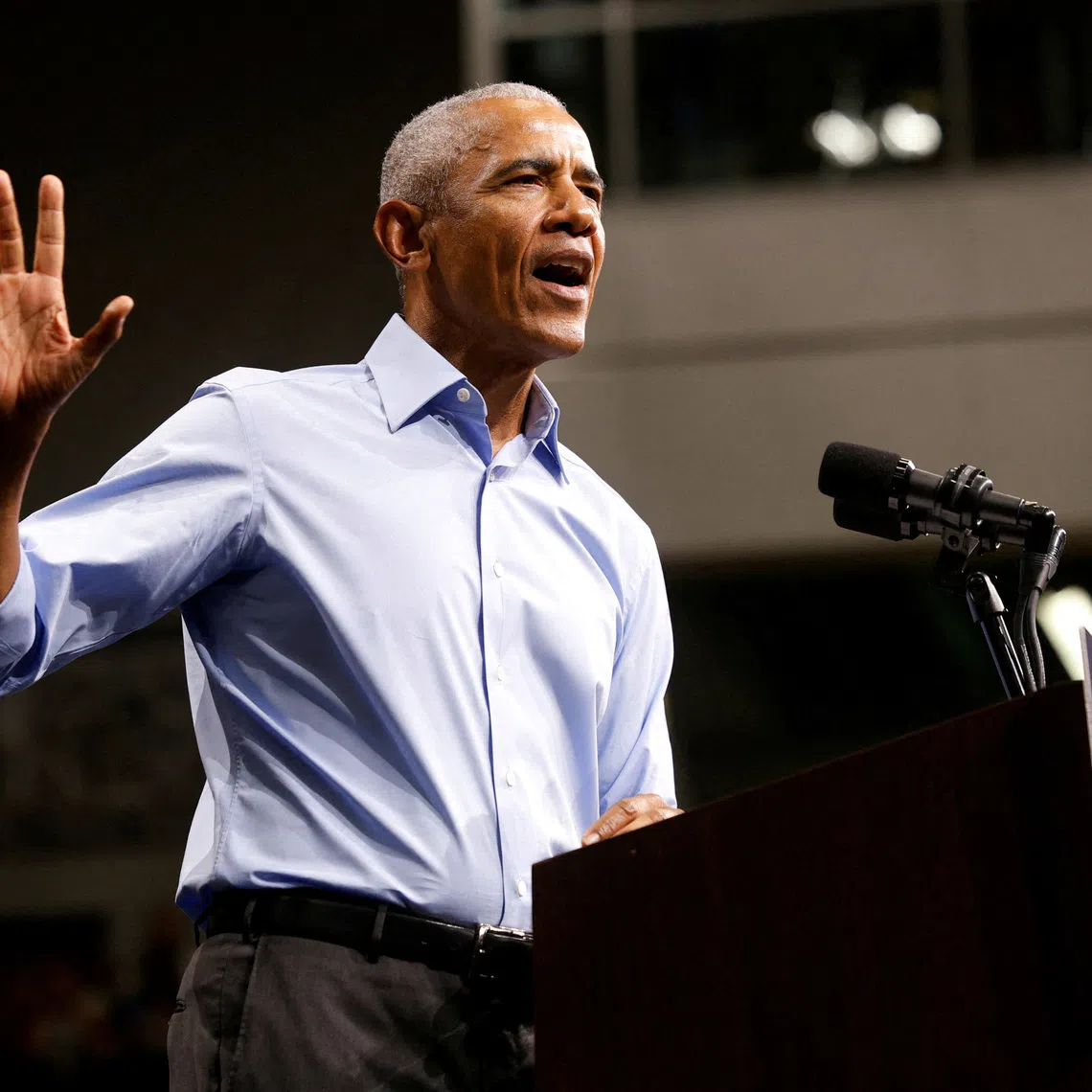 Former US President Barack Obama campaigns for Democratic US Senate nominee Abdul El-Sayed and Democratic gubernatorial candidate Jocelyn Benson at a rally in Detroit, Michigan, US October 24, 2026.  REUTERS/Rebecca Cook