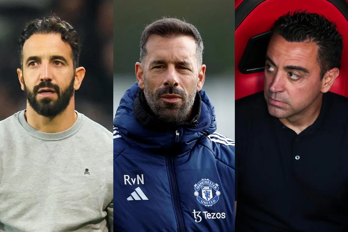 Potentially in the running to manage Manchester United in the wake of Erik ten Hag's sacking are (from left) Ruben Amorim, Ruud van Nistelrooy and Xavi Hernandez.