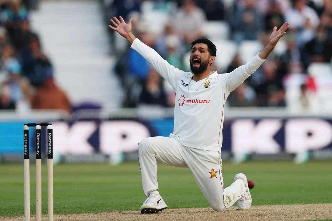 Cricket - International Test Match Series - England v Zimbabwe - Trent Bridge, Nottingham, Britain - May 22, 2025 Zimbabwe's Sikandar Raza successfully appeals for the wicket of England's Zak Crawley Action Images via Reuters/Paul Childs/File Photo