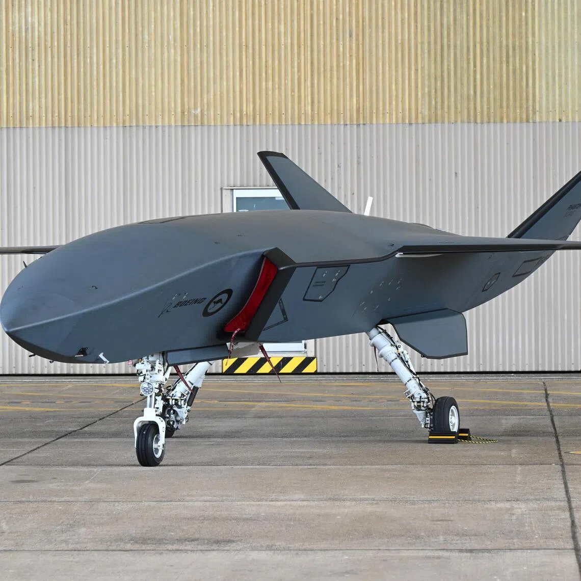 A Boeing Ghost Bat drone at Australia's RAAF Base Amberley, in Ipswich, Australia, on March 27, 2026. PHOTO: EPA