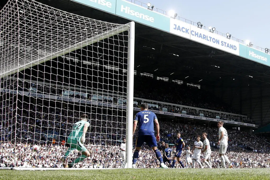Rasmus Kristensen equalising for Leeds to rescue a point in the 2-2 draw with Newcastle at Elland Road on May 13, 2023. 
