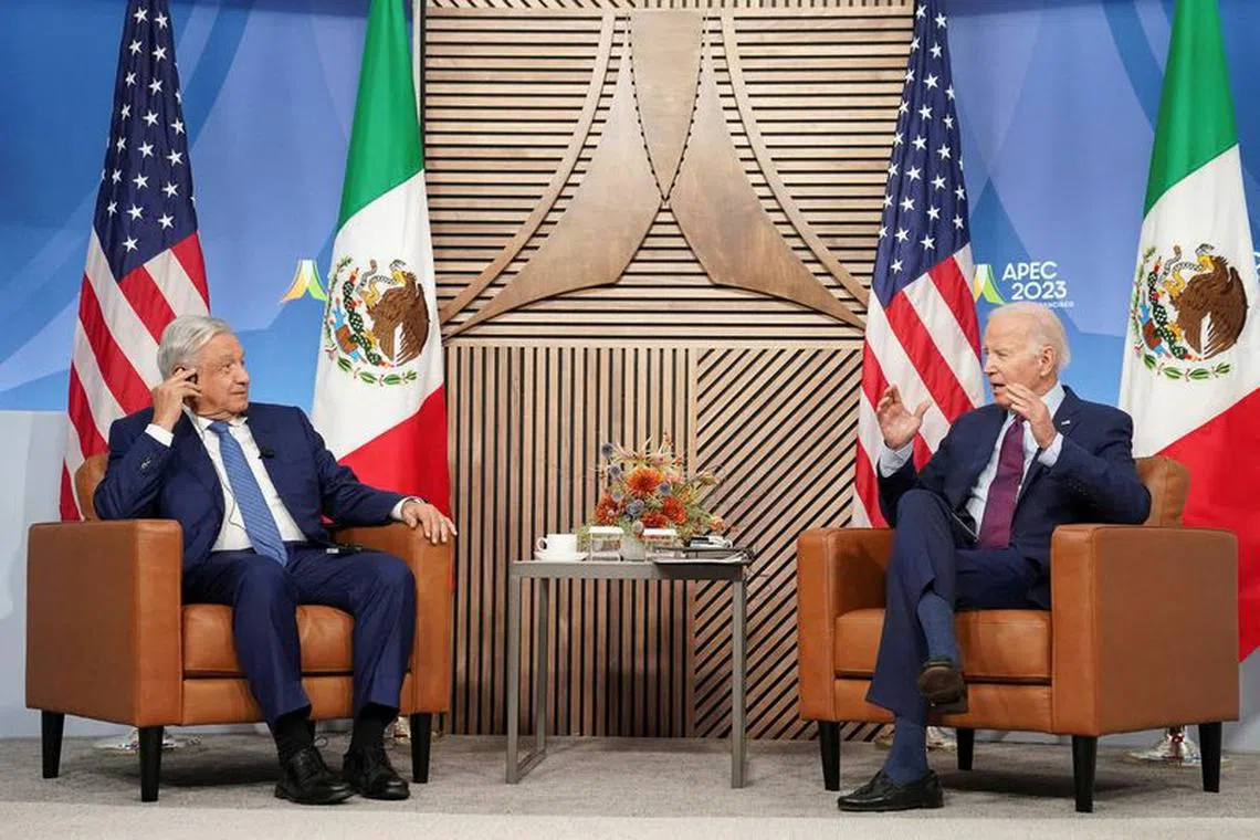 FILE PHOTO: U.S. President Joe Biden meets with Mexican President Andres Manuel Lopez Obrador on the sidelines of the Asia-Pacific Economic Cooperation (APEC) summit in San Francisco, California, U.S. November 17, 2023. REUTERS/Kevin Lamarque/File Photo