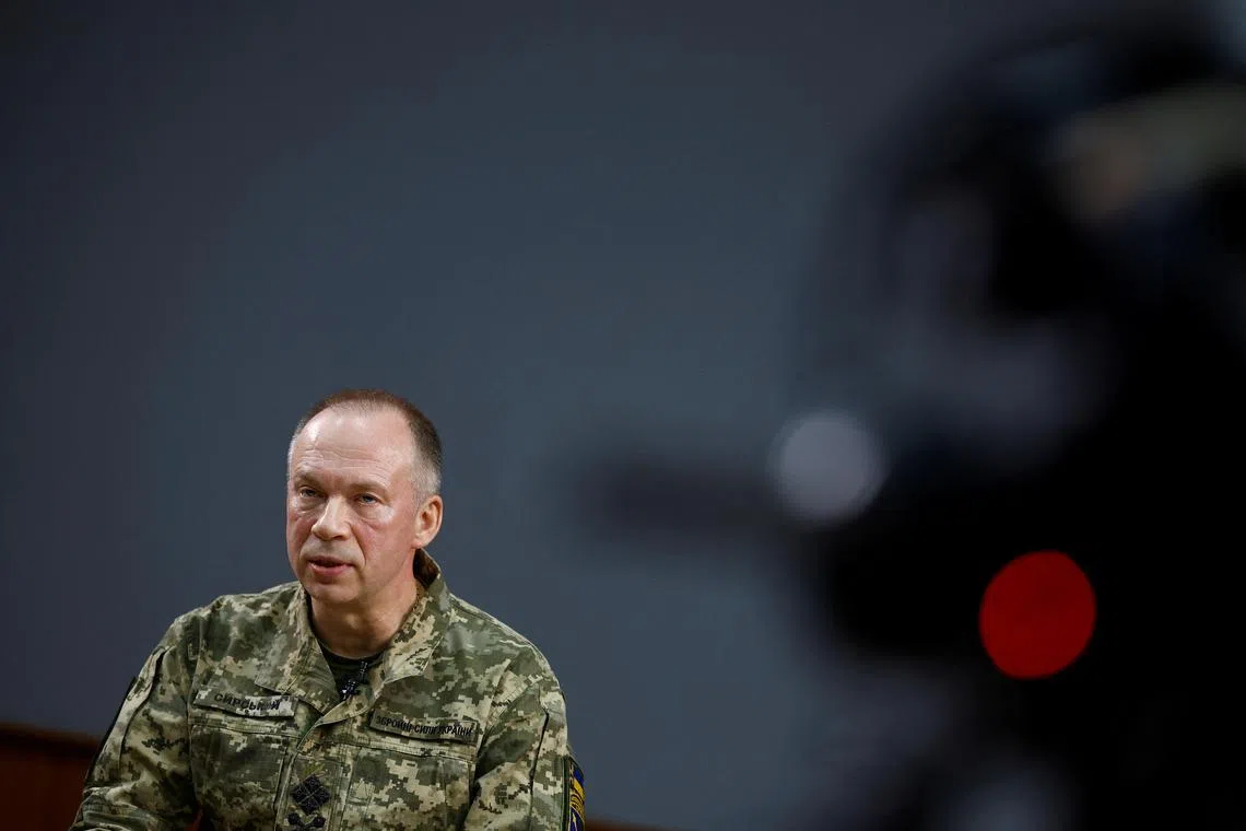FILE PHOTO: Colonel general Oleksandr Syrskyi, Commander of the Ukrainian Ground Forces, attends an interview with Reuters, amid Russia's attack on Ukraine, in Kharkiv region, Ukraine January 12, 2024. REUTERS/Valentyn Ogirenko/File Photo