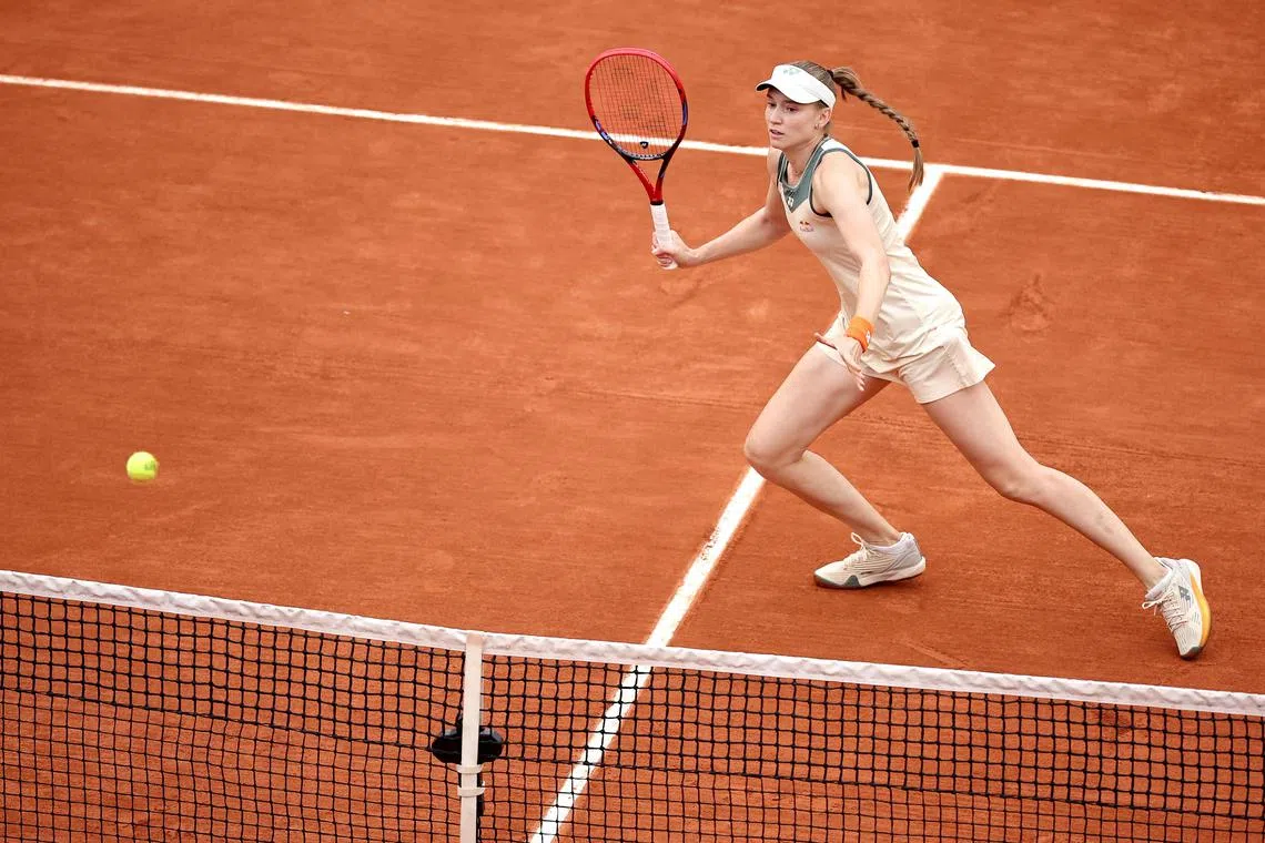 Kazakhstan star Elena Rybakina during her French Open first-round match against Greet Minnen of Belgium on May 28, 2024.