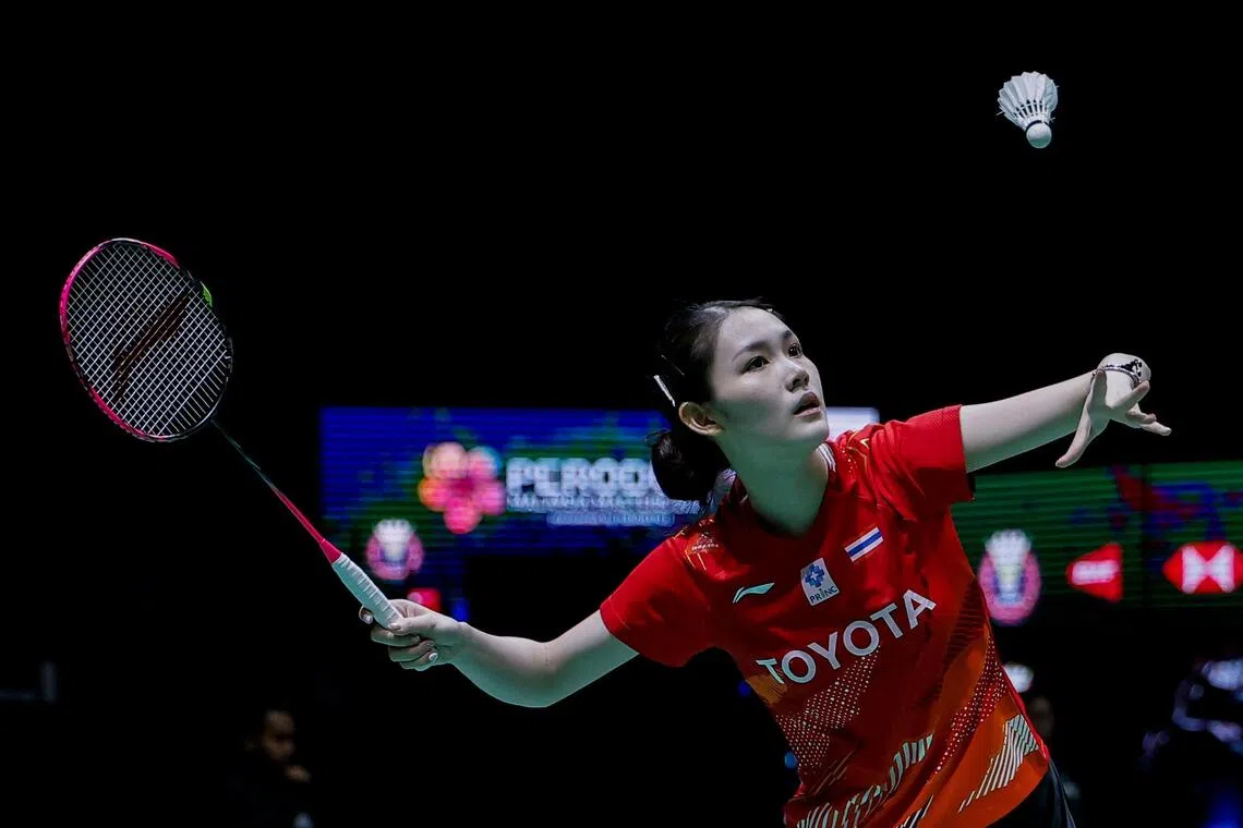 Thailand’s Pitchamon Opatniputh in the Malaysia Masters in May 2026. She was due to face China in the Asian Games women’s team quarter-finals on Sept 22.