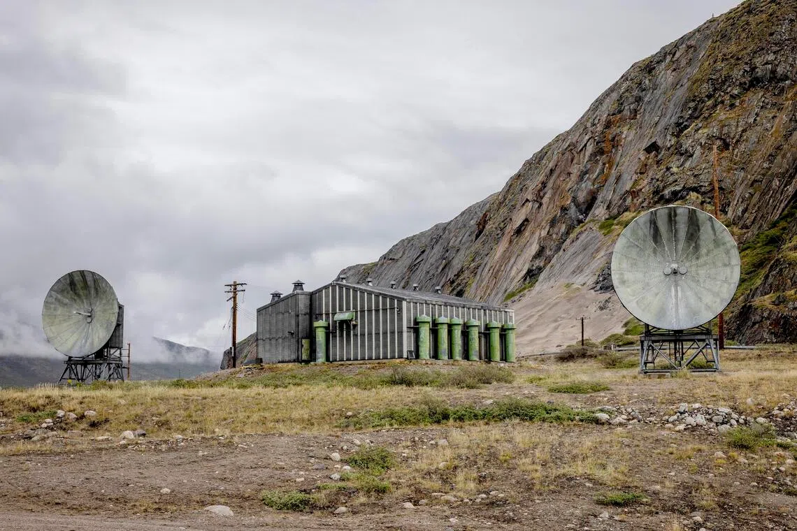 An American built Cold War-era satellite station, referred to locally as Mickey Mouse, on a hill above Kangerlussuaq, in western Greenland.