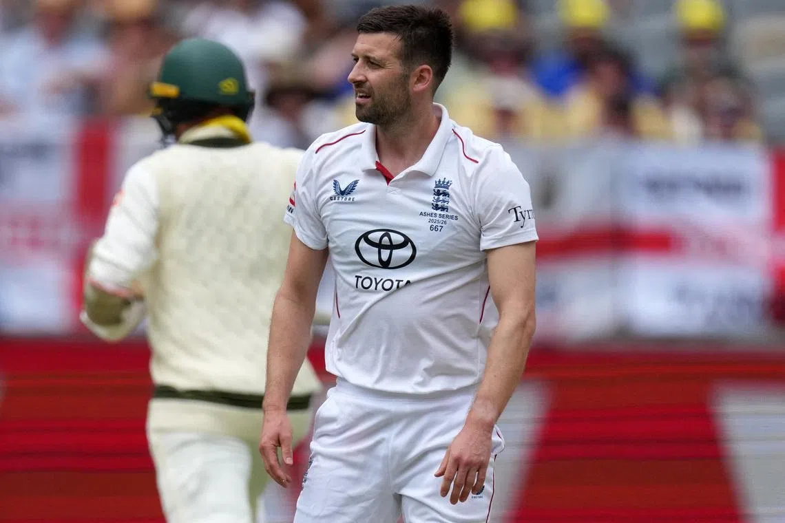 Cricket - The Ashes - Australia v England - First Test - Perth Stadium, Perth, Australia - November 22, 2025 England's Mark Wood reacts REUTERS/Asanka Brendon Ratnayake